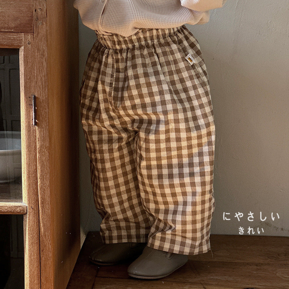 Cotton Plaid Wide-Leg Pants