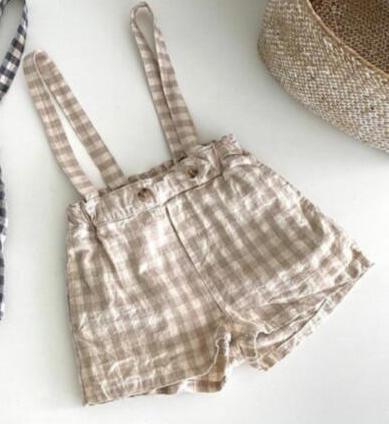 Plaid Buckle Romper Shorts