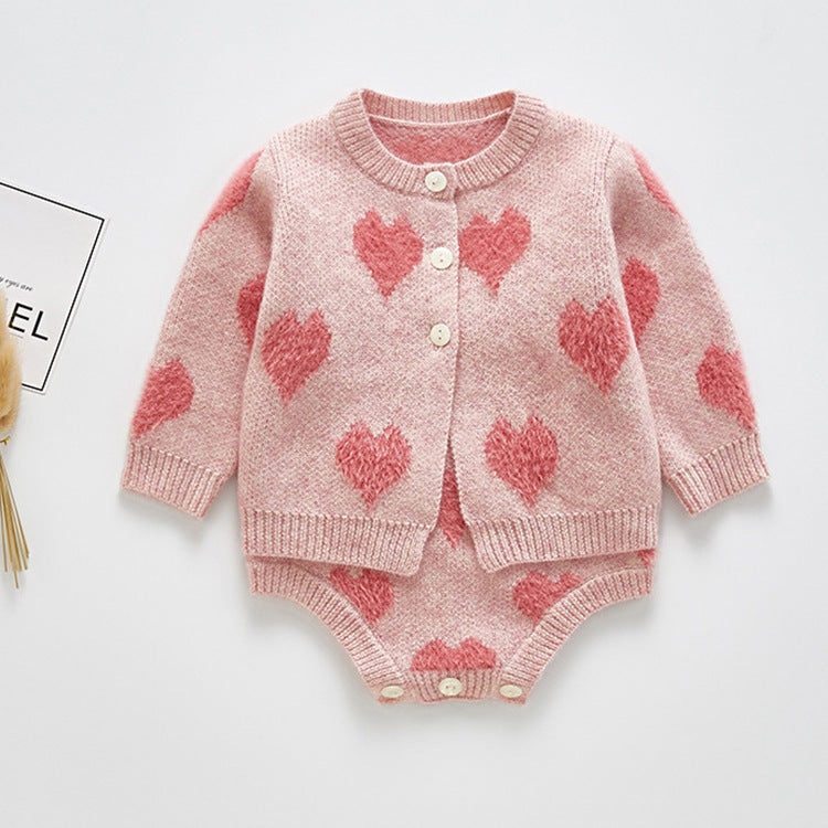 Knit Heart Cardigan Set