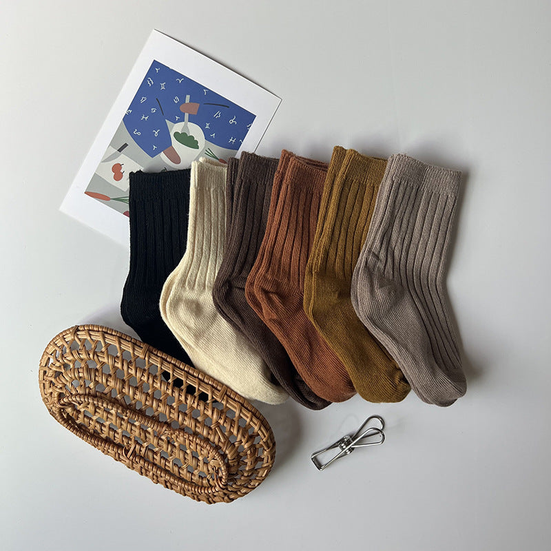 Cotton Rib Middle Calf Socks