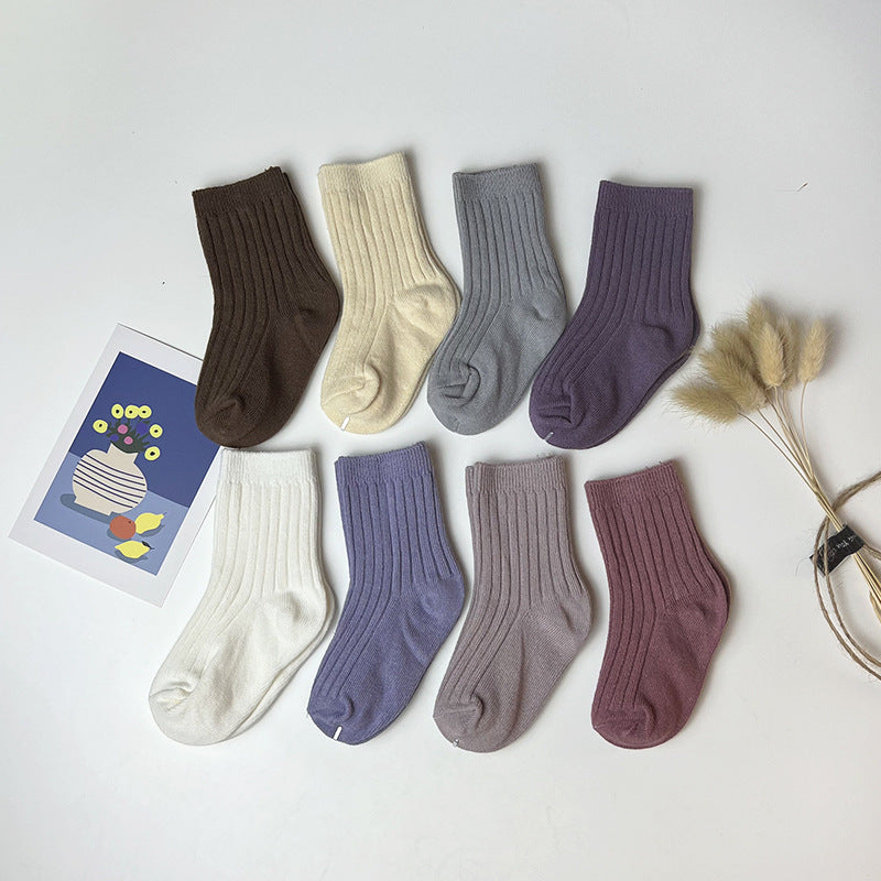 Cotton Rib Middle Calf Socks
