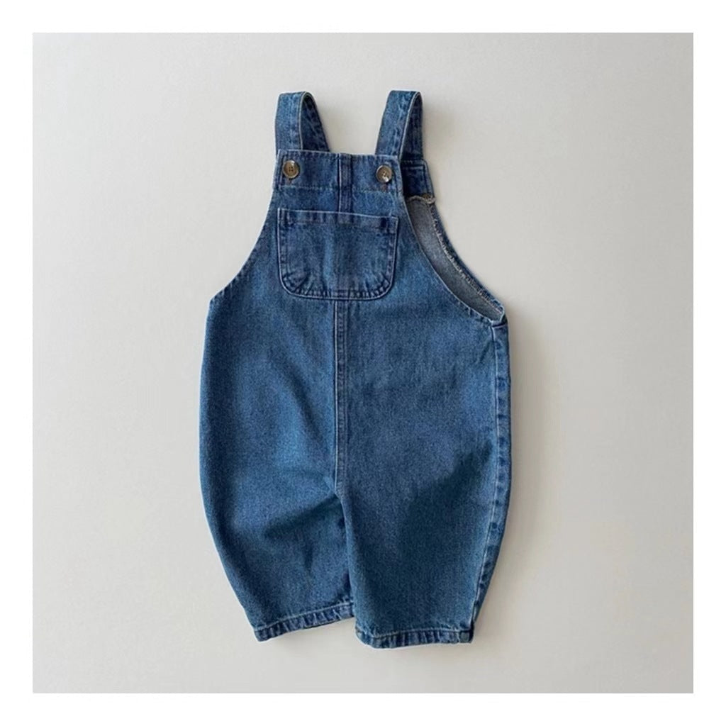 Floral-Denim Suspender Pants