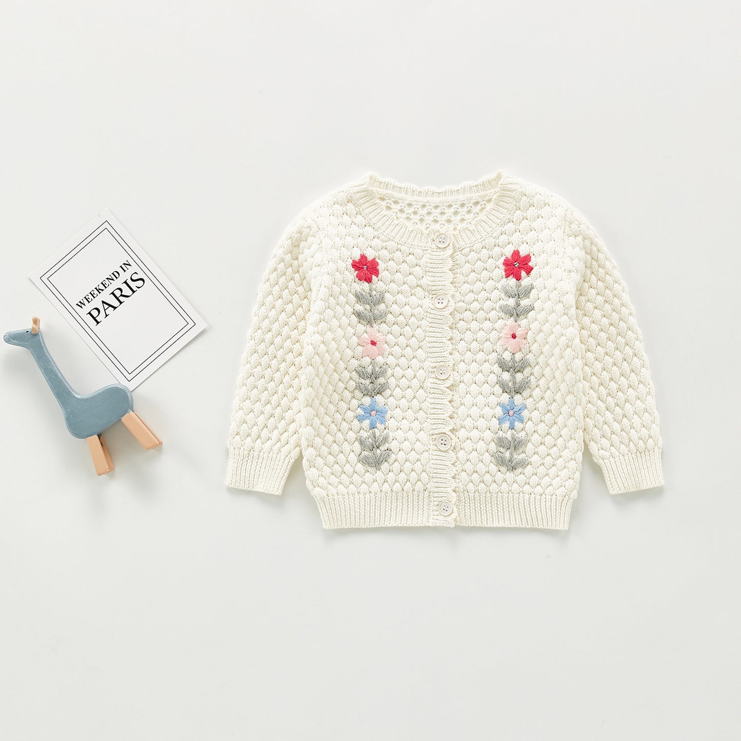 Floral-Knit Baby Cardigan