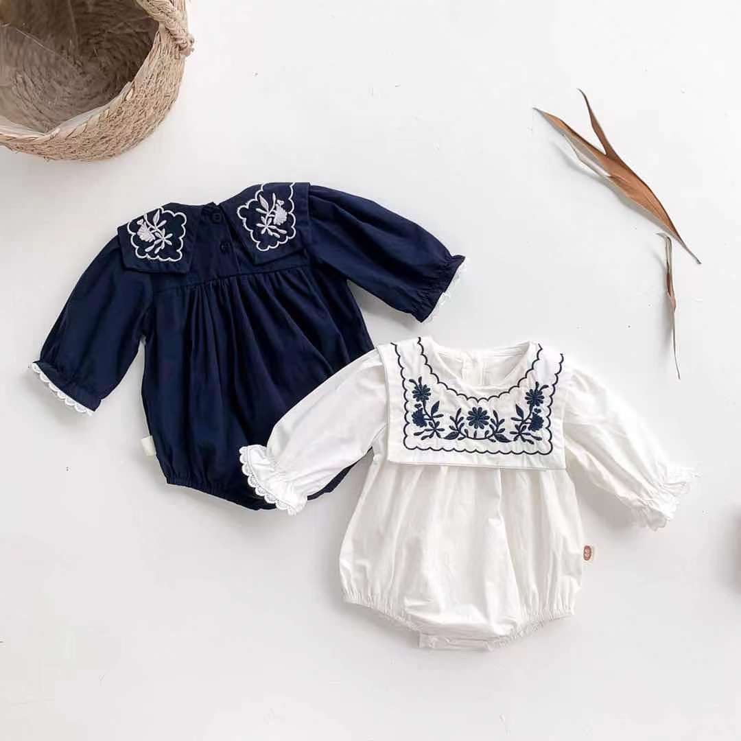 Embroidered Collar Cotton Onesie