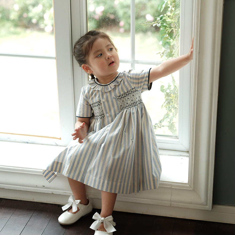 Dappled-Striped Cotton Dress