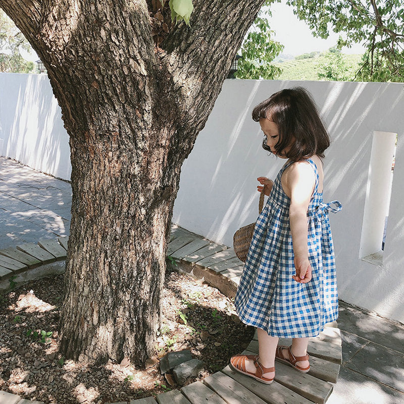 Plaid Drawstring Sleeveless Dress