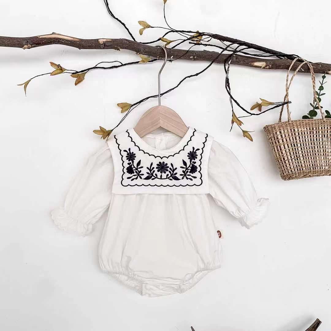 Embroidered Collar Cotton Onesie