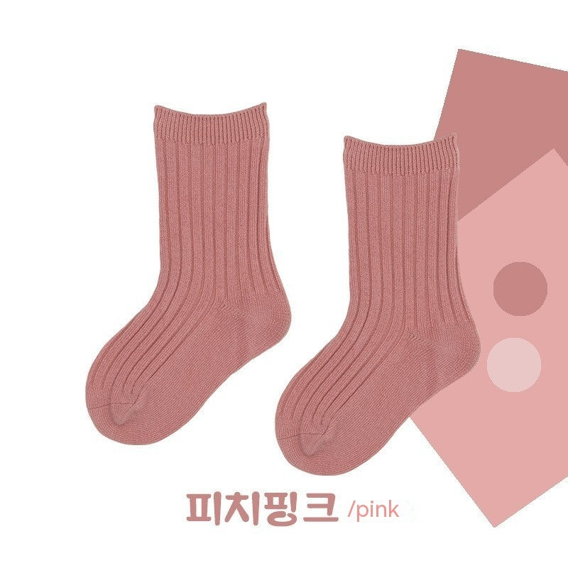 Cotton Rib Middle Calf Socks