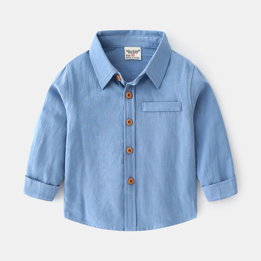 Wren Oxford Shirt in dusty blue, flat lay