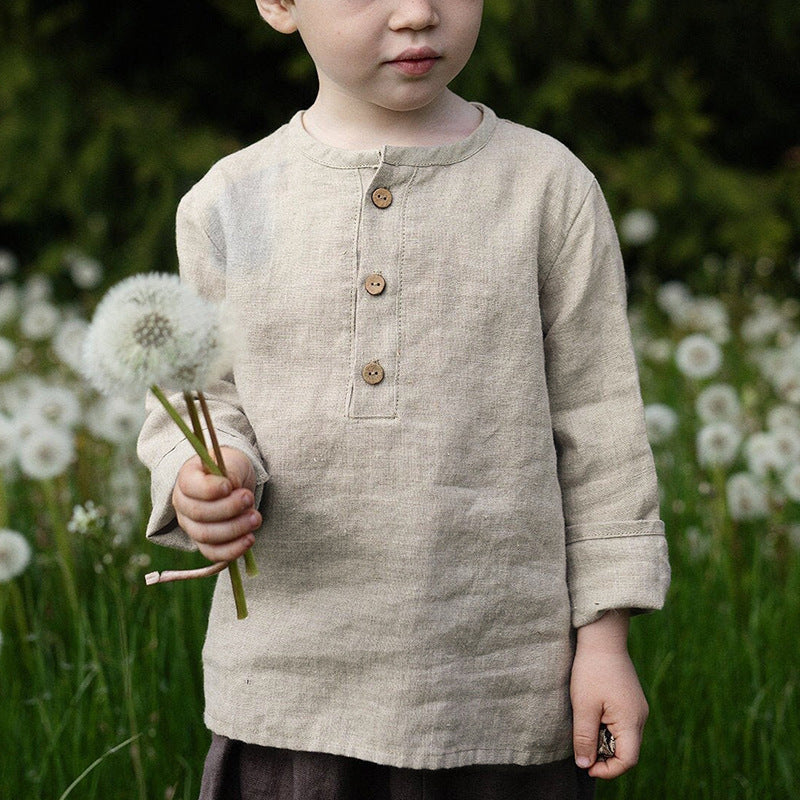 Acorn Linen Shirt in oat, detail view