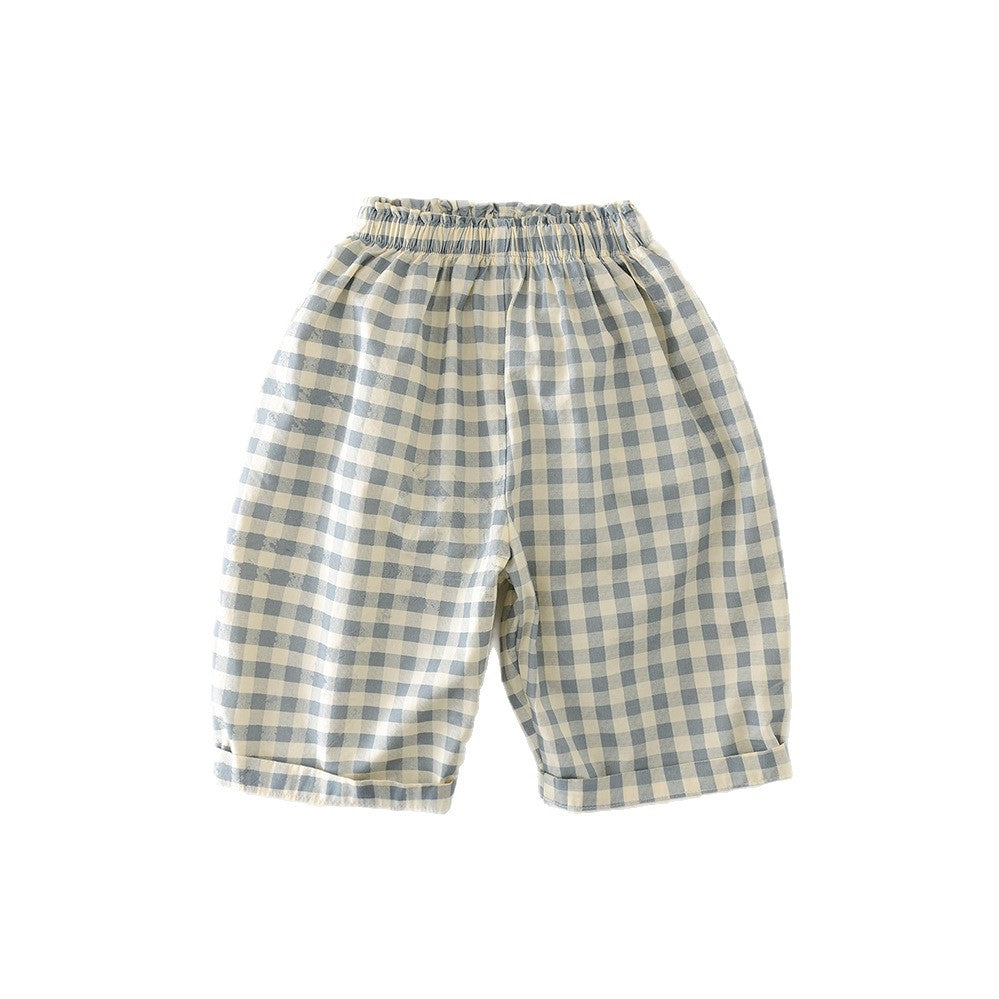 Cotton Plaid Wide-Leg Pants
