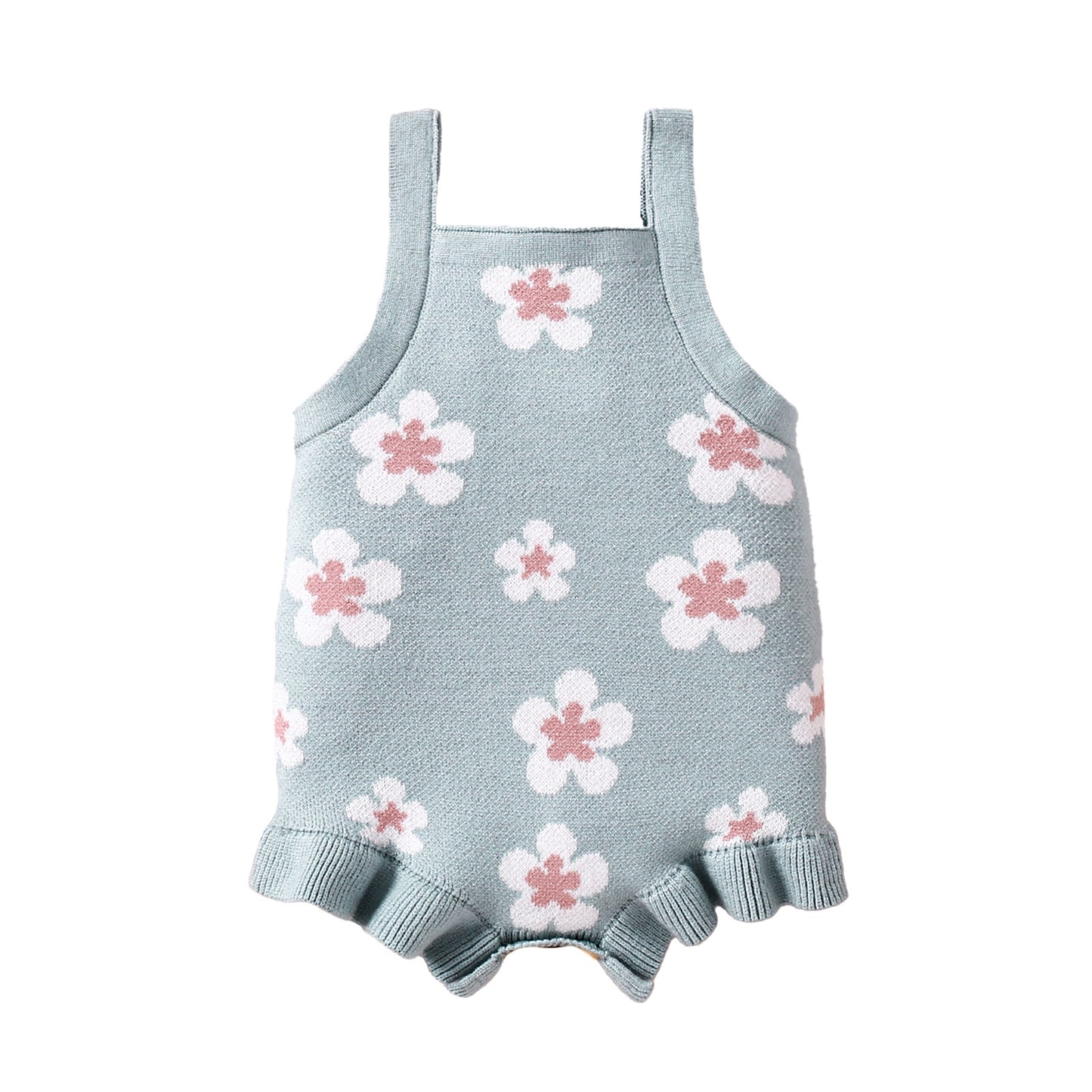 Petal Knit Romper sage floral flat lay