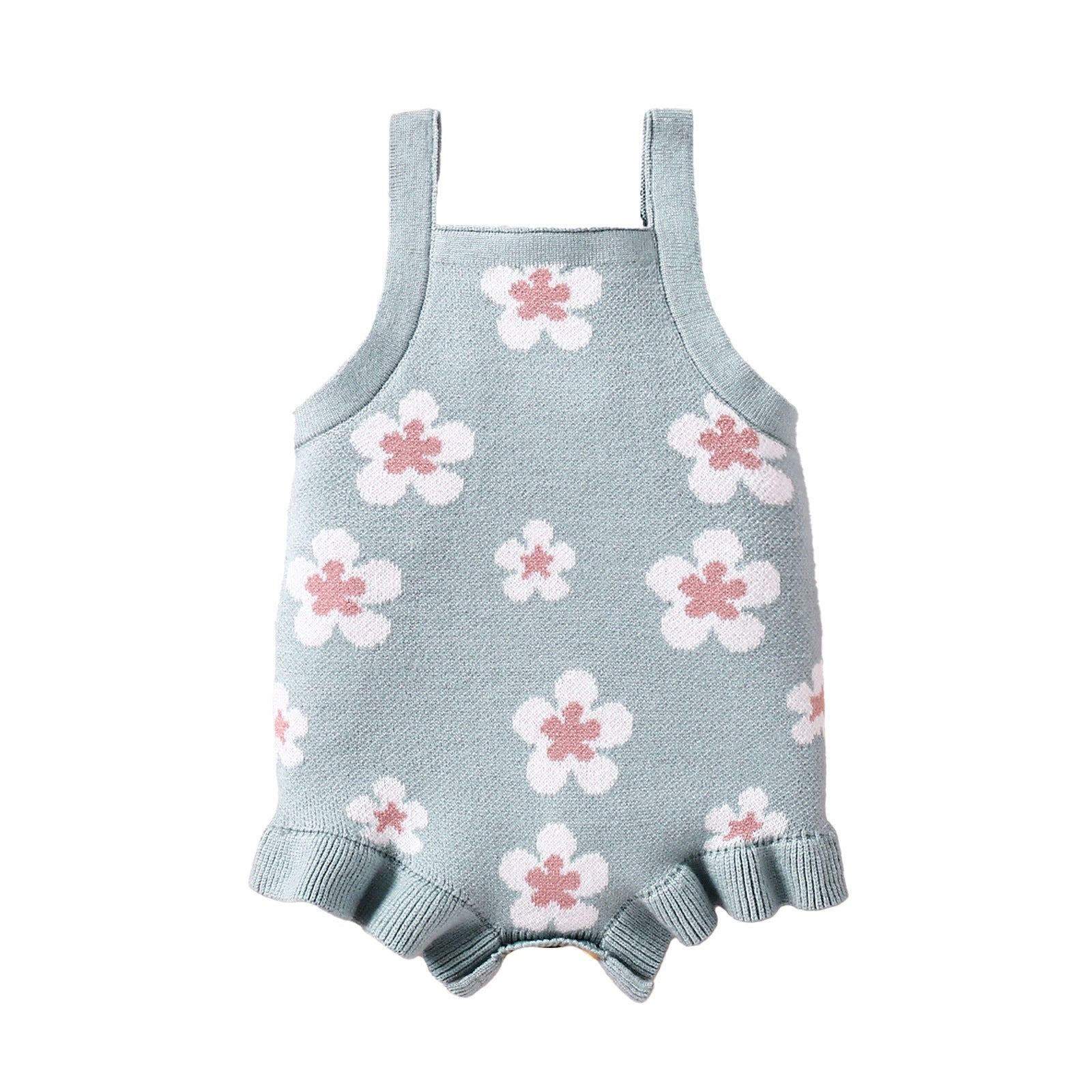 Petal Knit Romper sage floral flat lay