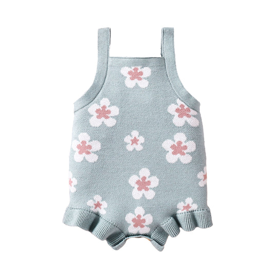 Petal Knit Romper sage floral flat lay