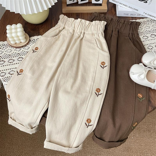 Petal Vine Trousers oat cream and chocolate brown
