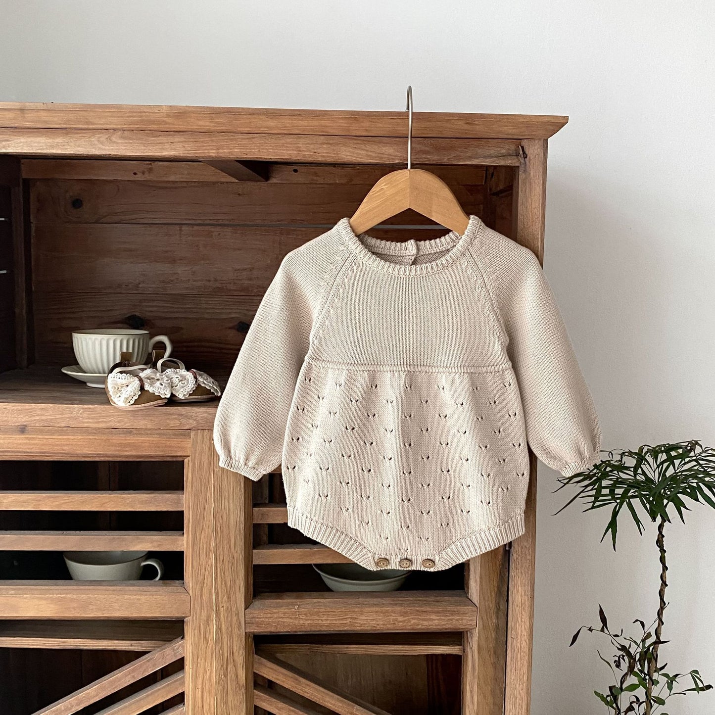 Acorn Pointelle Romper flat