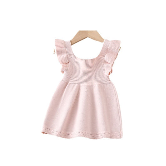 Petal Knit Pinafore in muted pink, flat lay