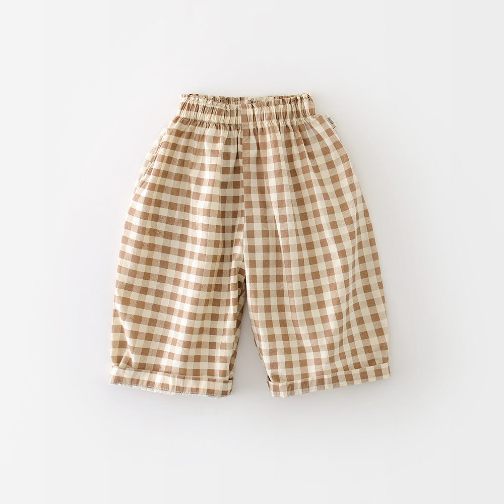 Cotton Plaid Wide-Leg Pants