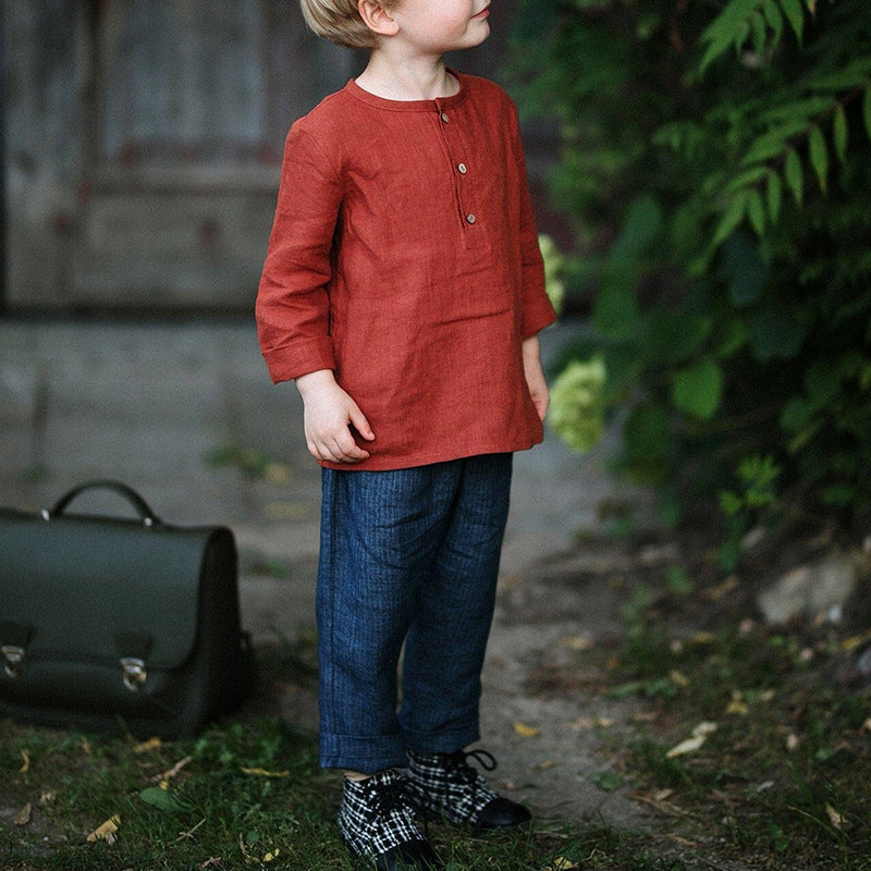 Acorn Linen Shirt in rust, full length