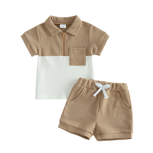 Waffle Polo Top and Shorts Set