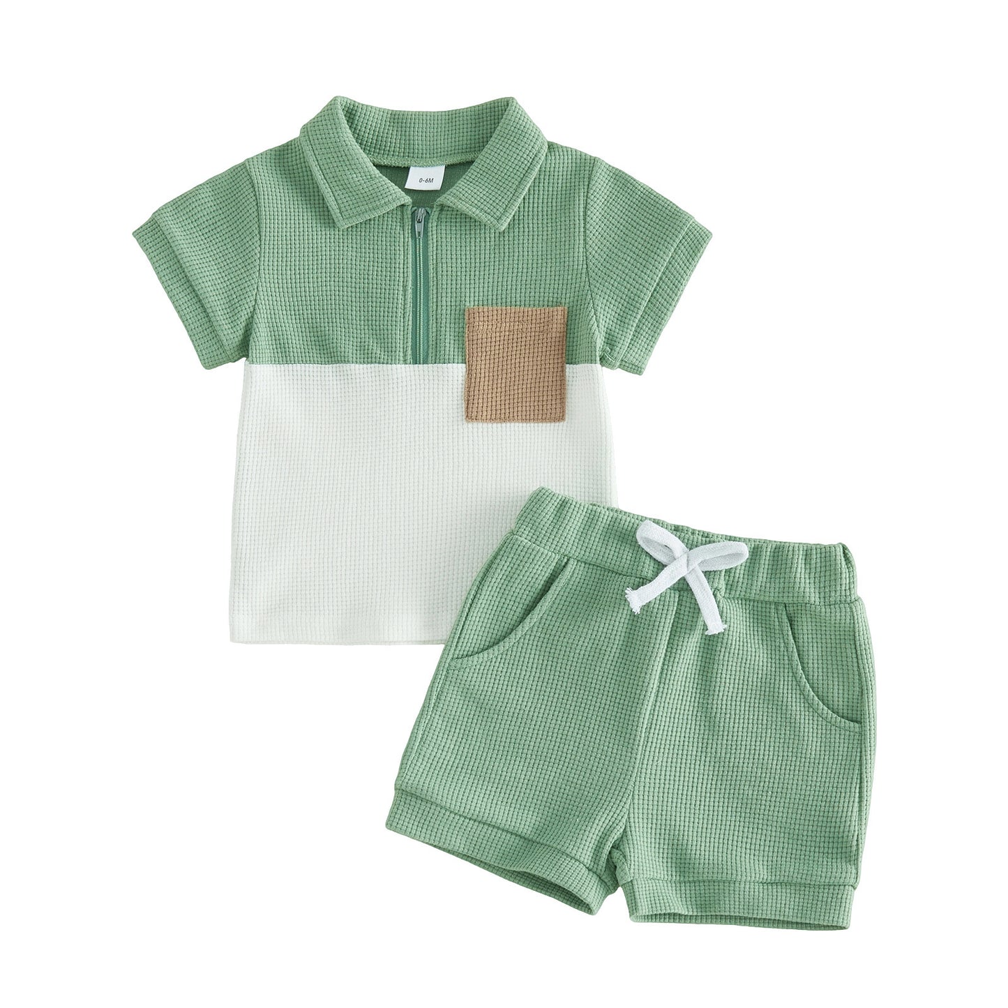 Waffle Polo Top and Shorts Set