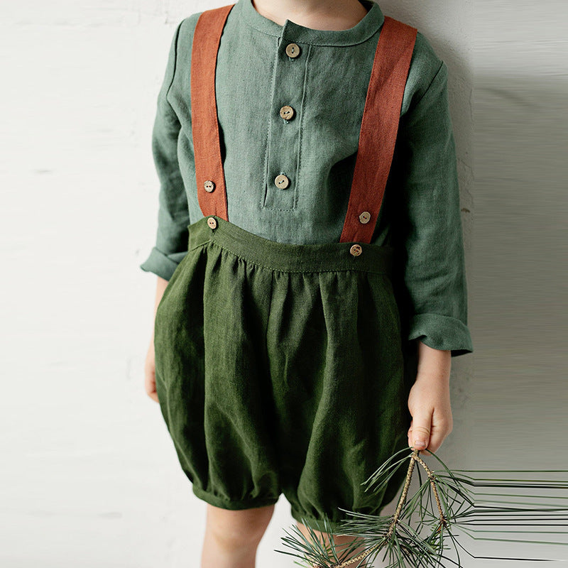 Acorn Linen Shirt in sage, detail view