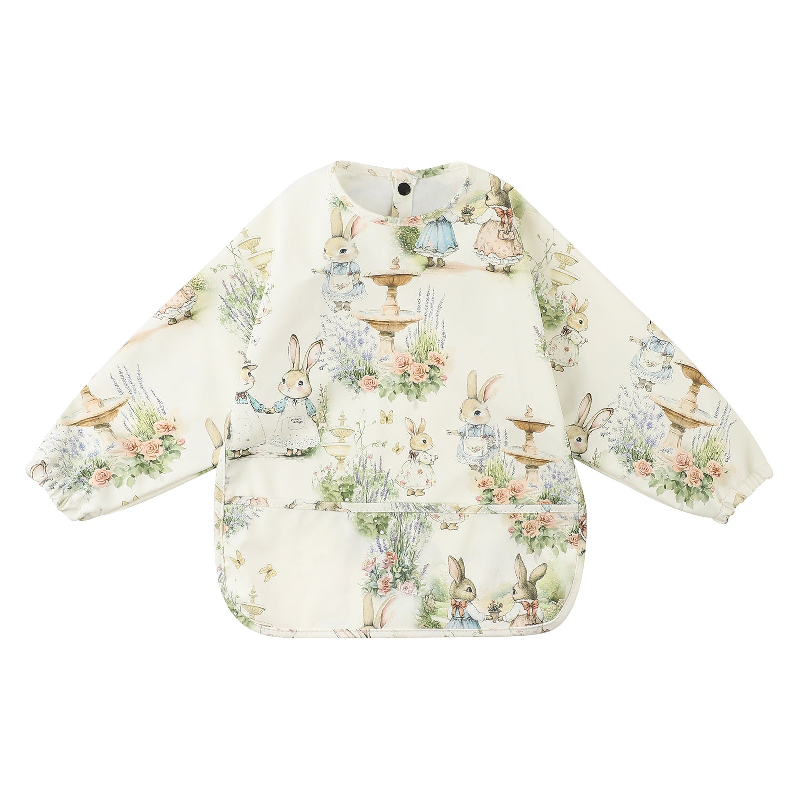 Acorn Hollow Bib Garden Rabbit print flat lay