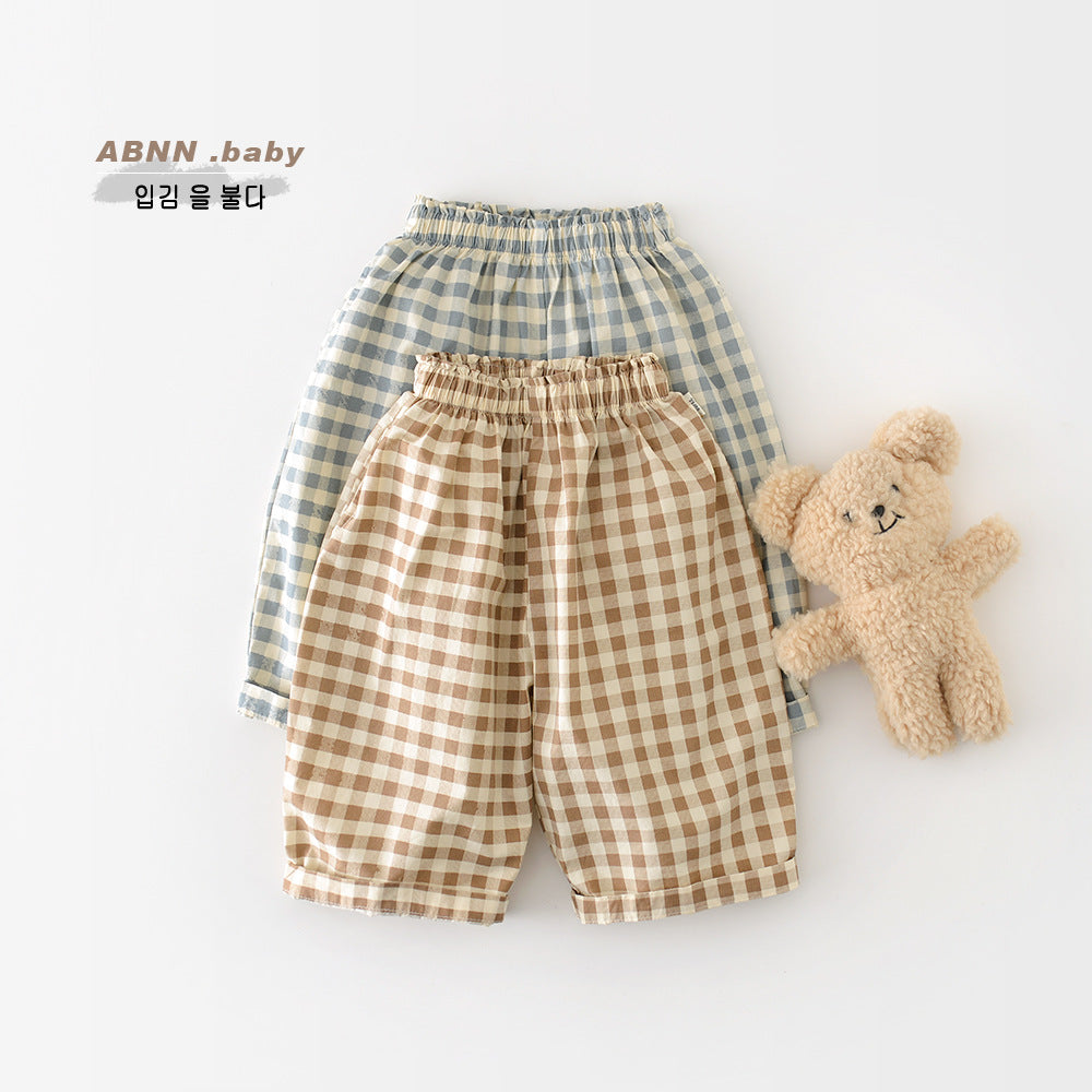 Cotton Plaid Wide-Leg Pants