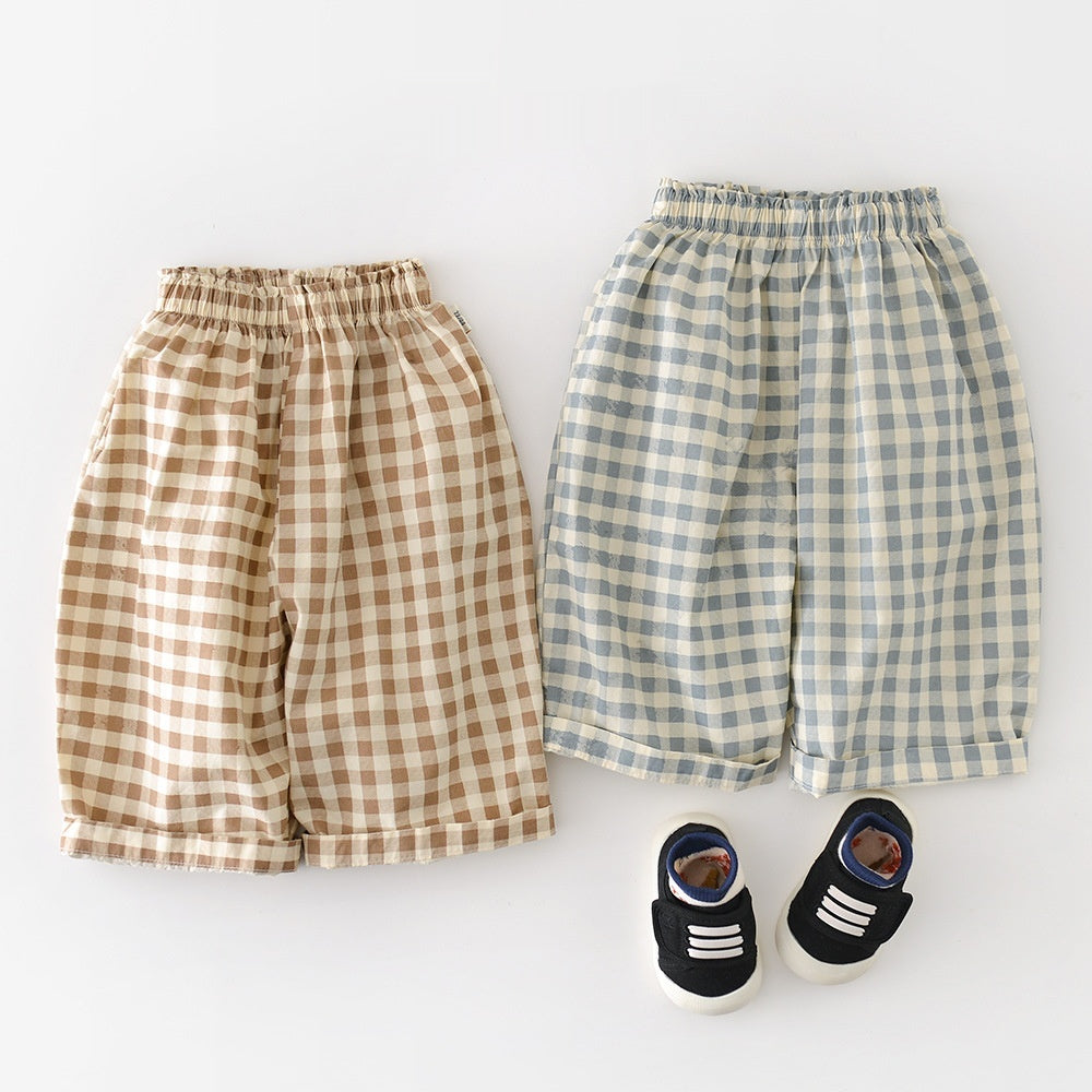Cotton Plaid Wide-Leg Pants