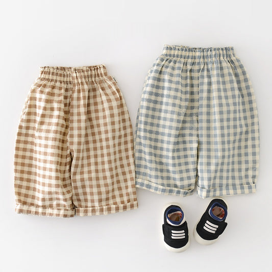 Cotton Plaid Wide-Leg Pants