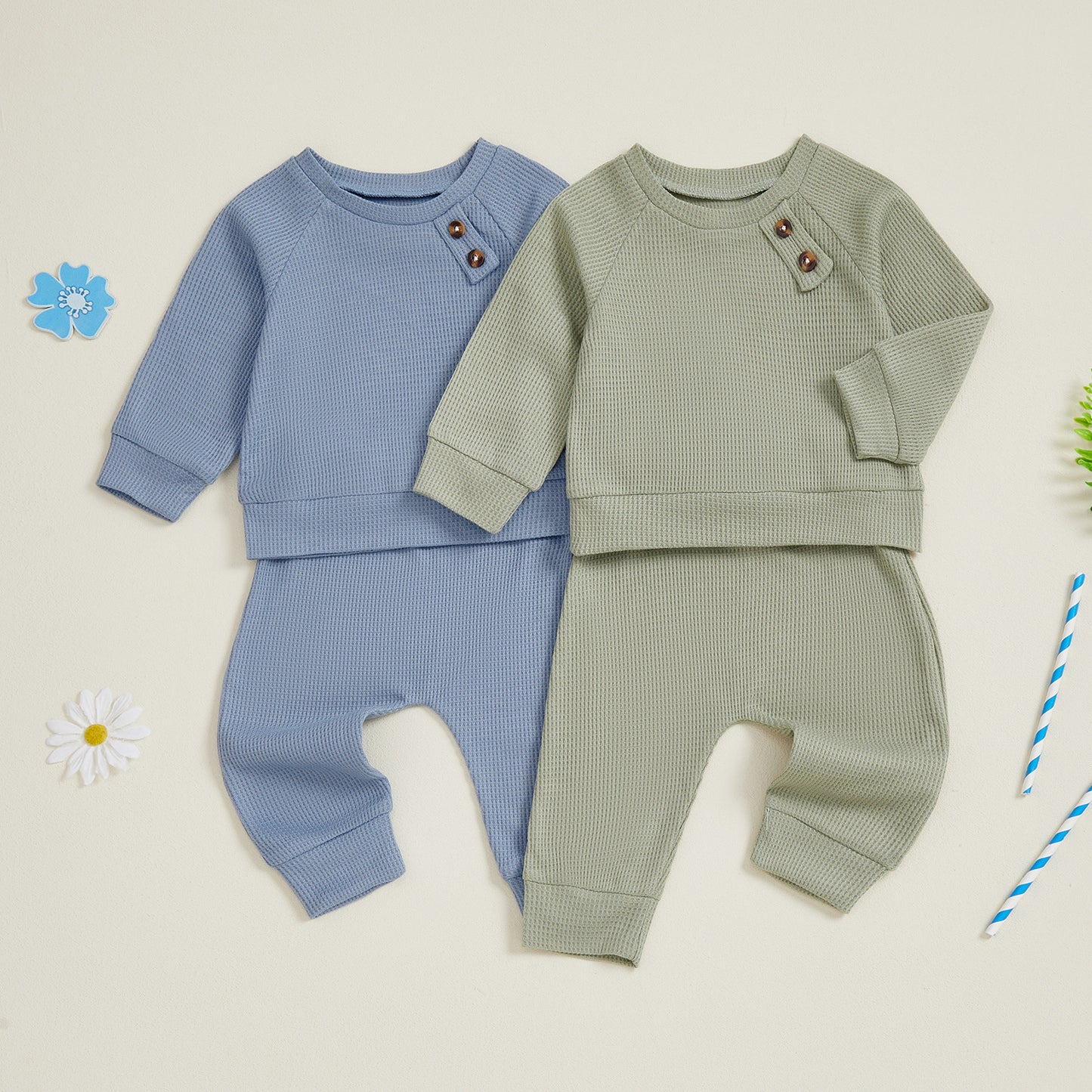 Meadow Waffle Set - sage and dusk blue