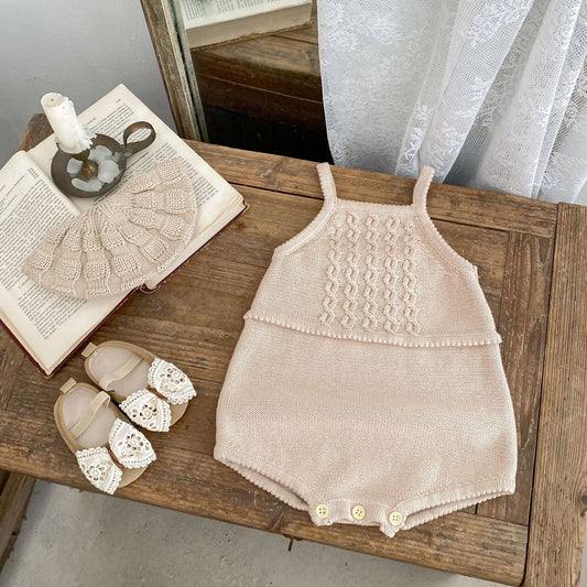 Acorn Cable Romper - oat cable-knit romper