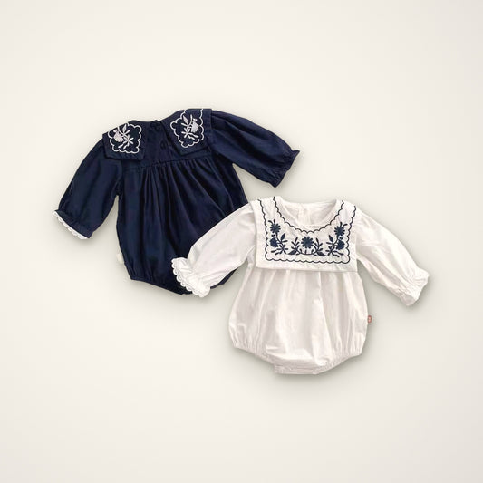 Embroidered Collar Cotton Onesie – E For Egg