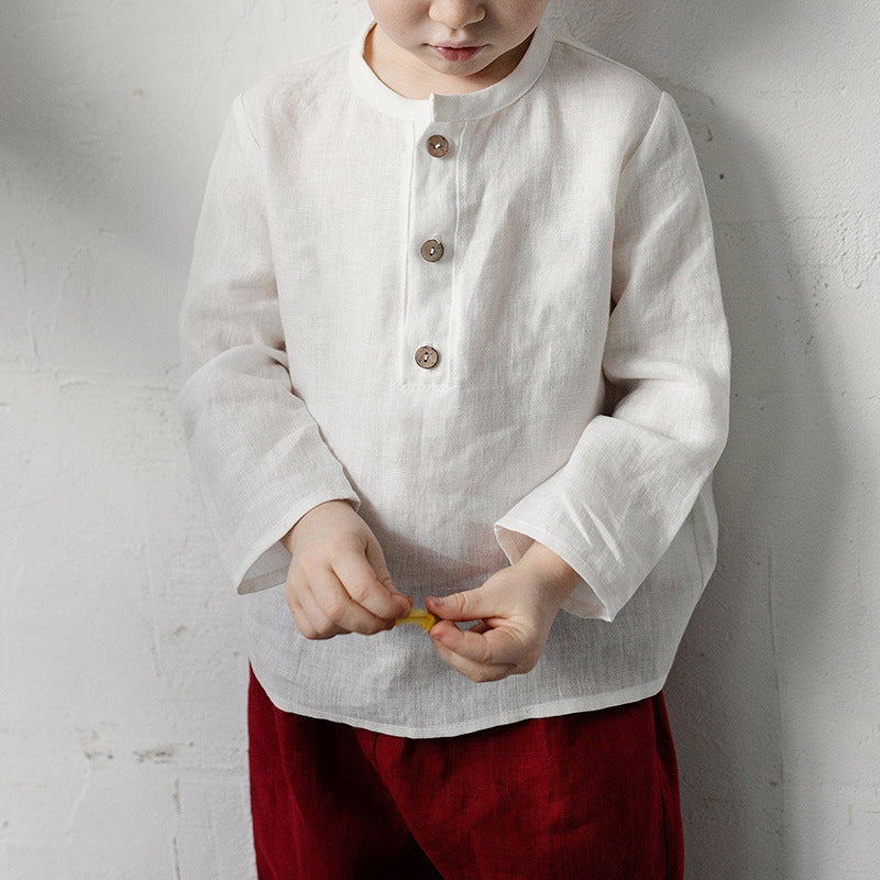 Acorn Linen Shirt in ivory, detail view